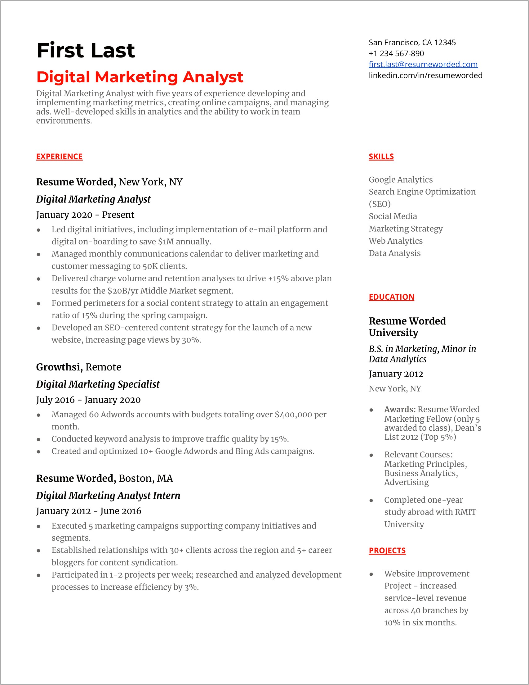 Example Of Keywords On A Resume