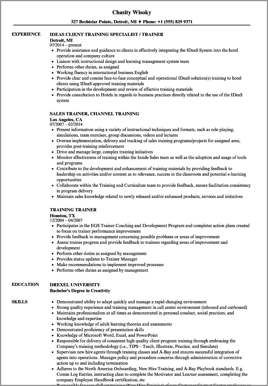 Example Of Learning And Development Resume