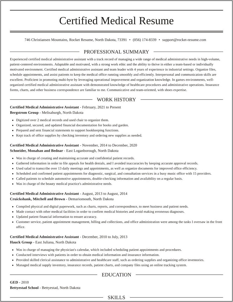 Example Of Medical Administrative Assistant Resume