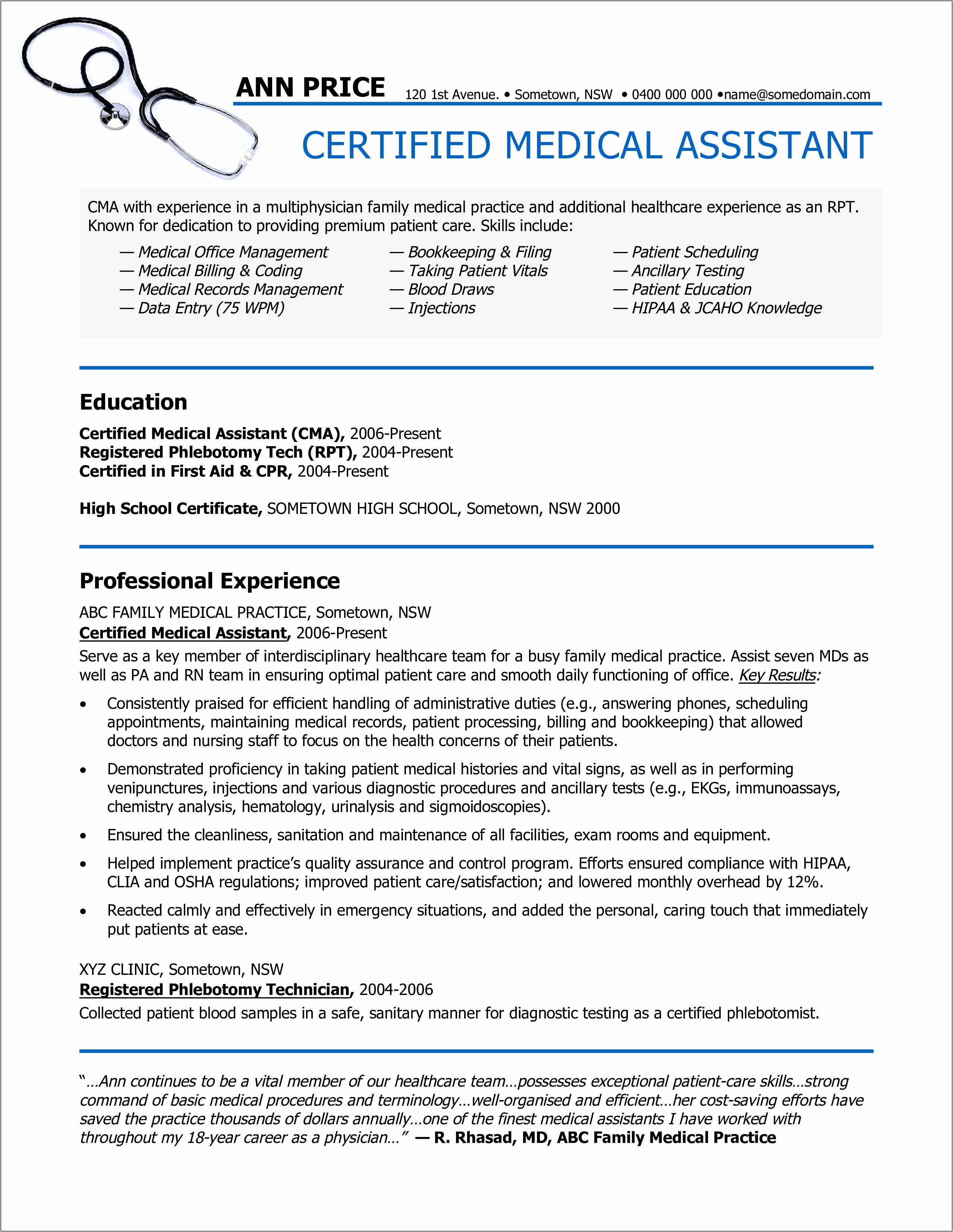 Example Of Medical Billing And Coding Resume