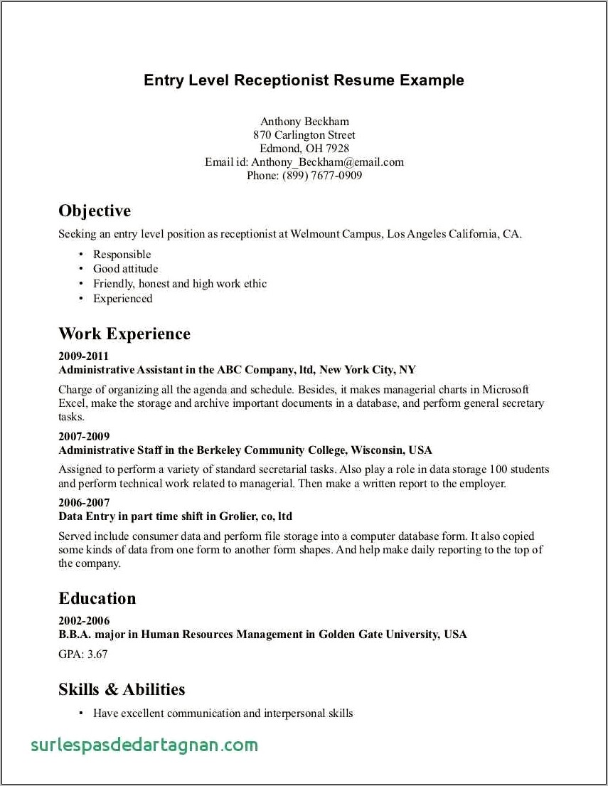 Example Of Medical Secretary Resume