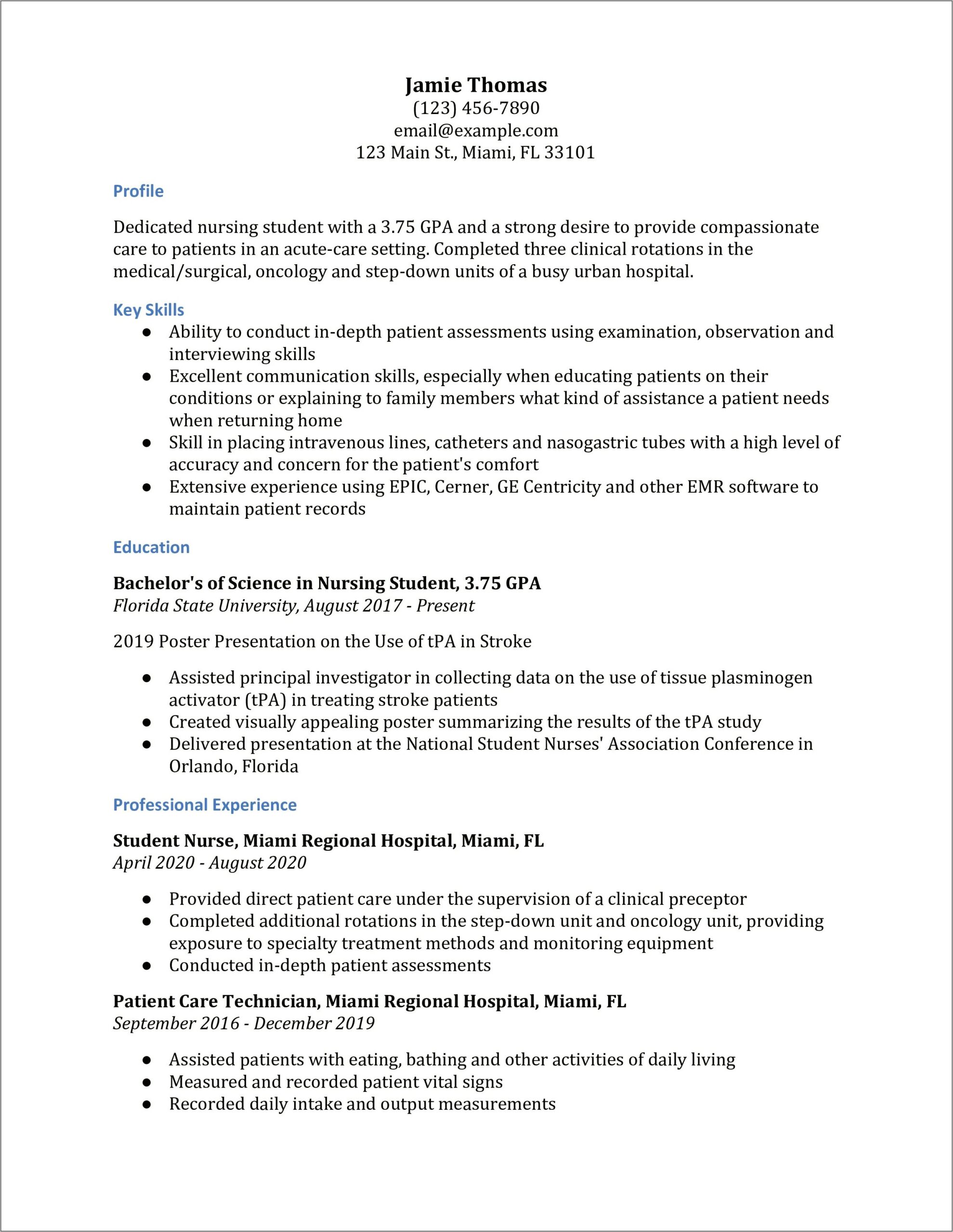 Example Of New Grad Nursing Resume Clinical Descriptions