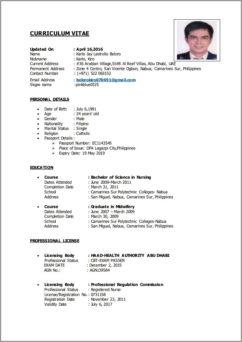 Example Of Nurse Resume In The Philippines