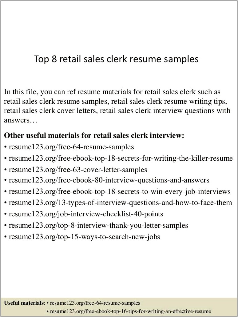 Example Of Objective For Resume Retail Sales