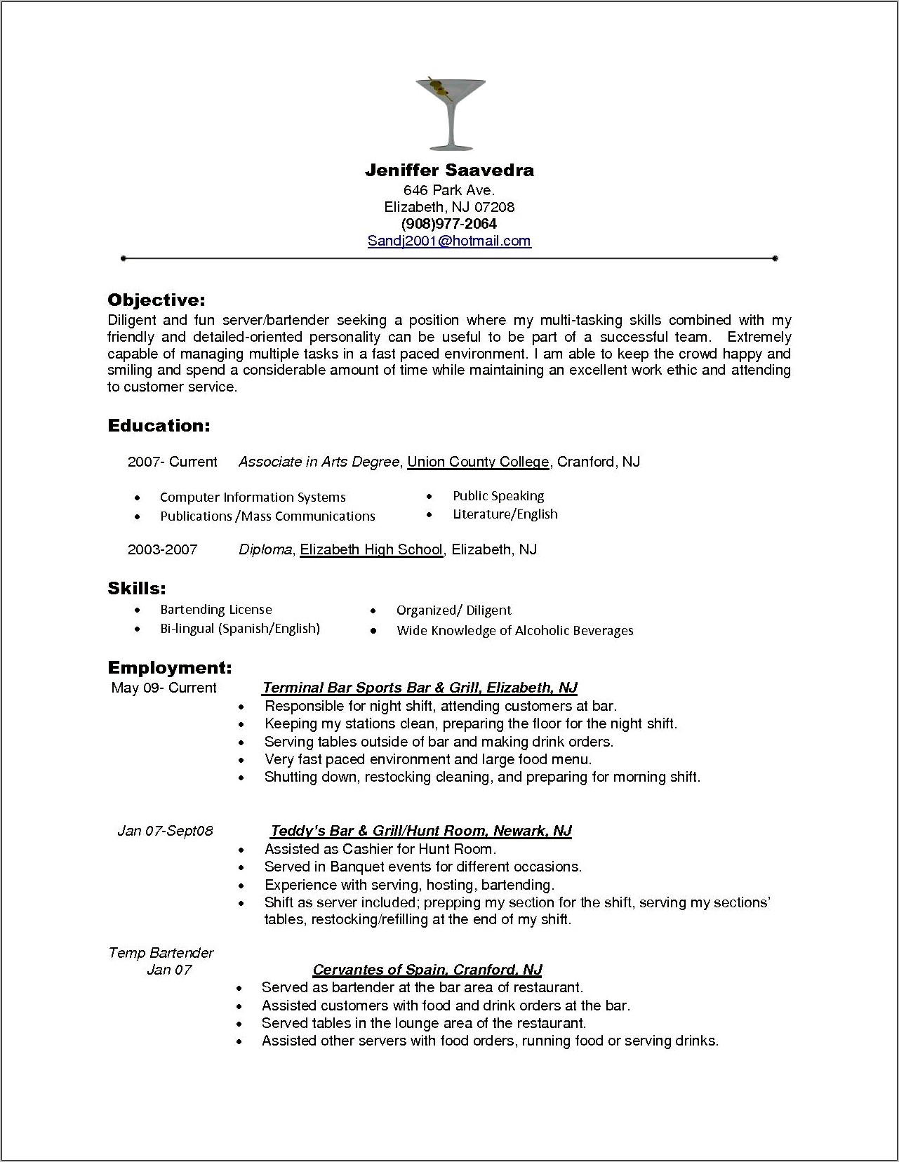 Example Of Objective In Resume For Restaurant
