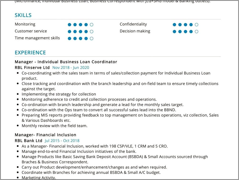 Example Of Personal Resume To Obtain Loan