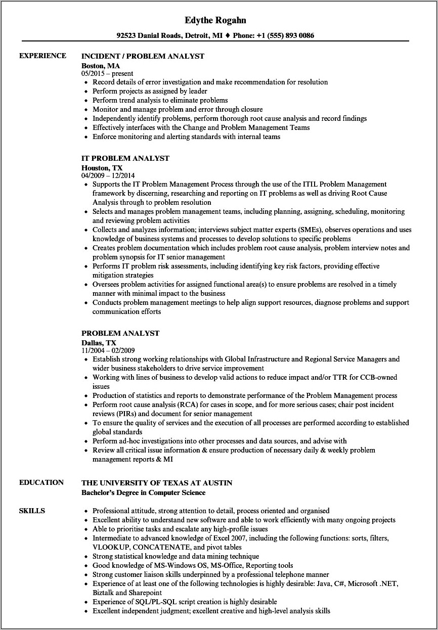 Example Of Problem Solving On A Resume