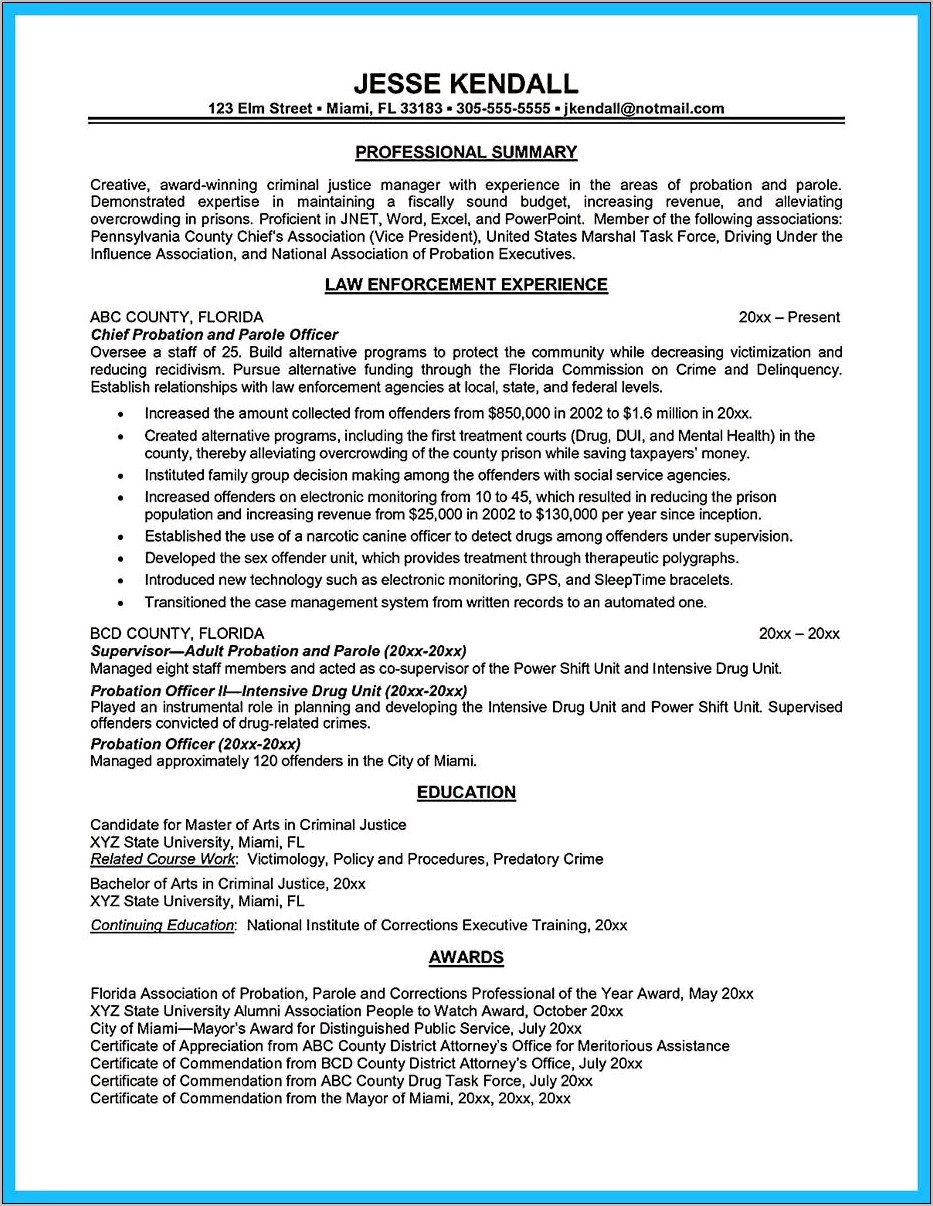 Example Of Professional Profile For Corrections On Resume