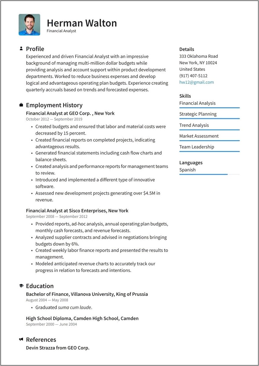 Example Of Professional Profile In Resume