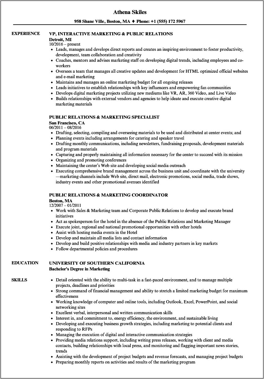 Example Of Public Relations Resume
