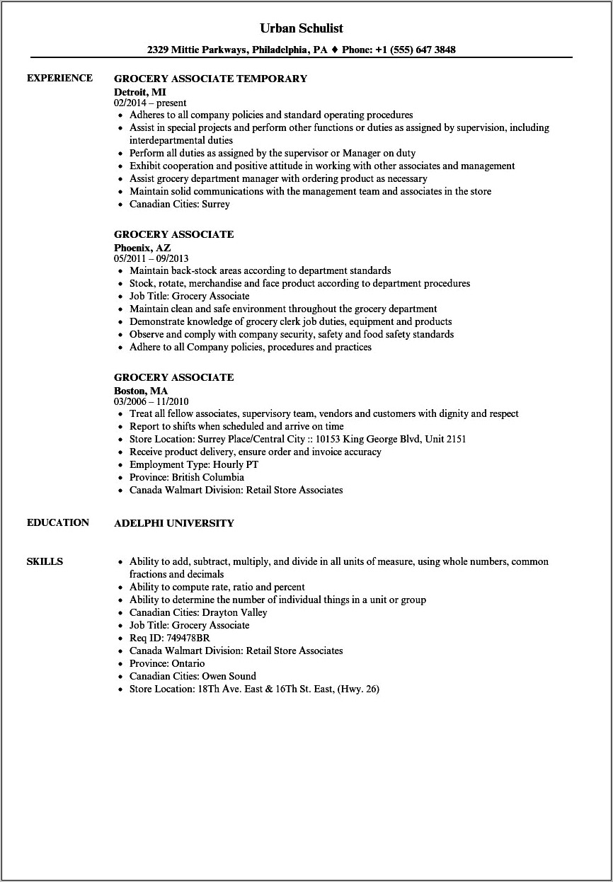 Example Of Resume Applying Job Gorceries Store