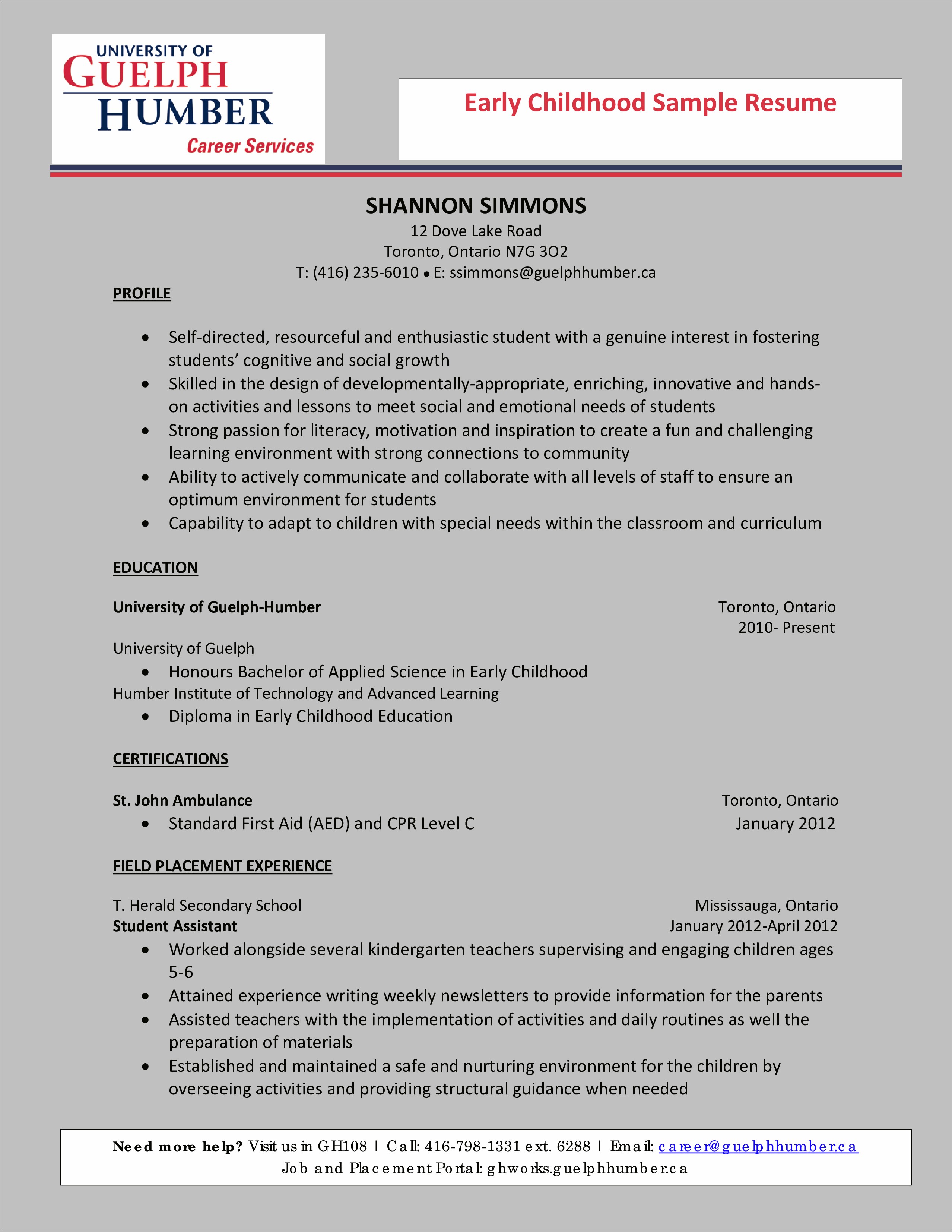 Example Of Resume Early Childhood Teacher