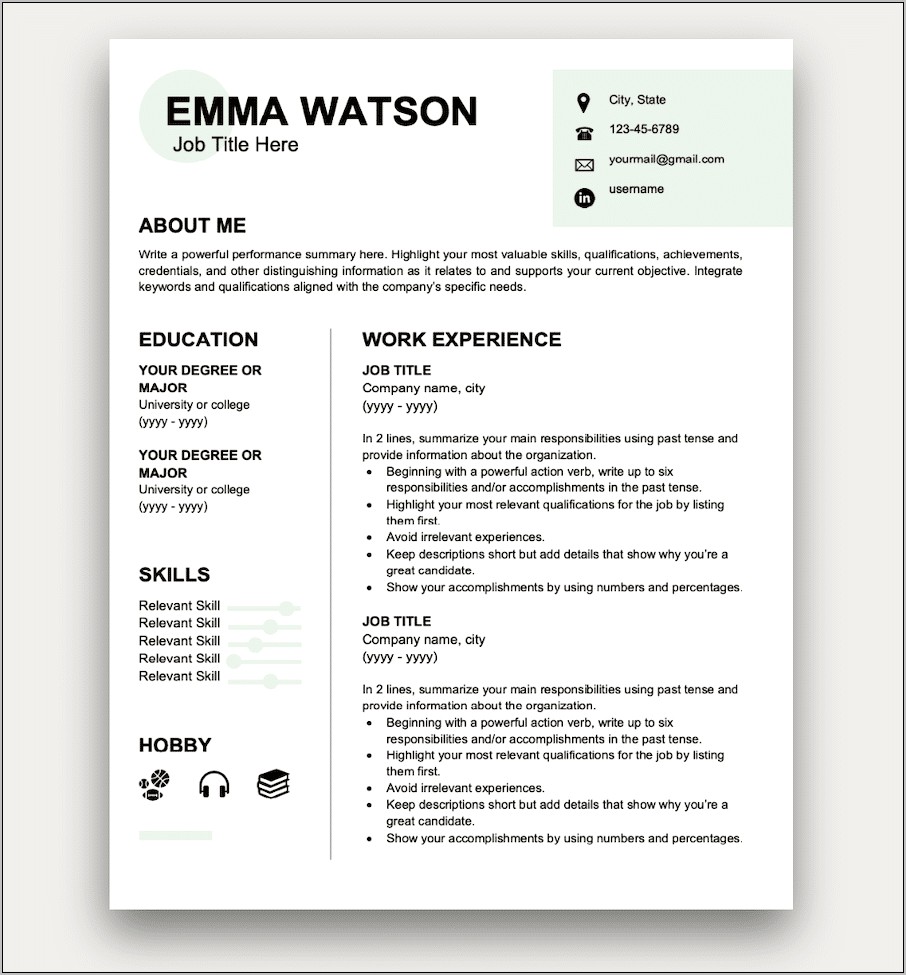 Example Of Resume For A First Job