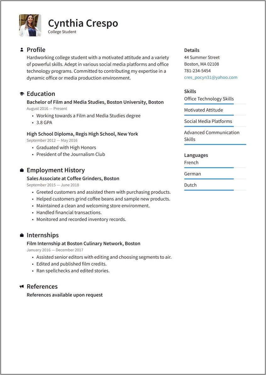 Example Of Resume For A Summer Job
