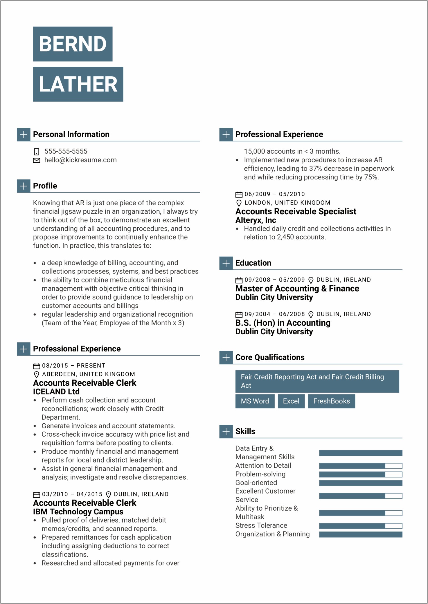 Example Of Resume For Accounts Receivable