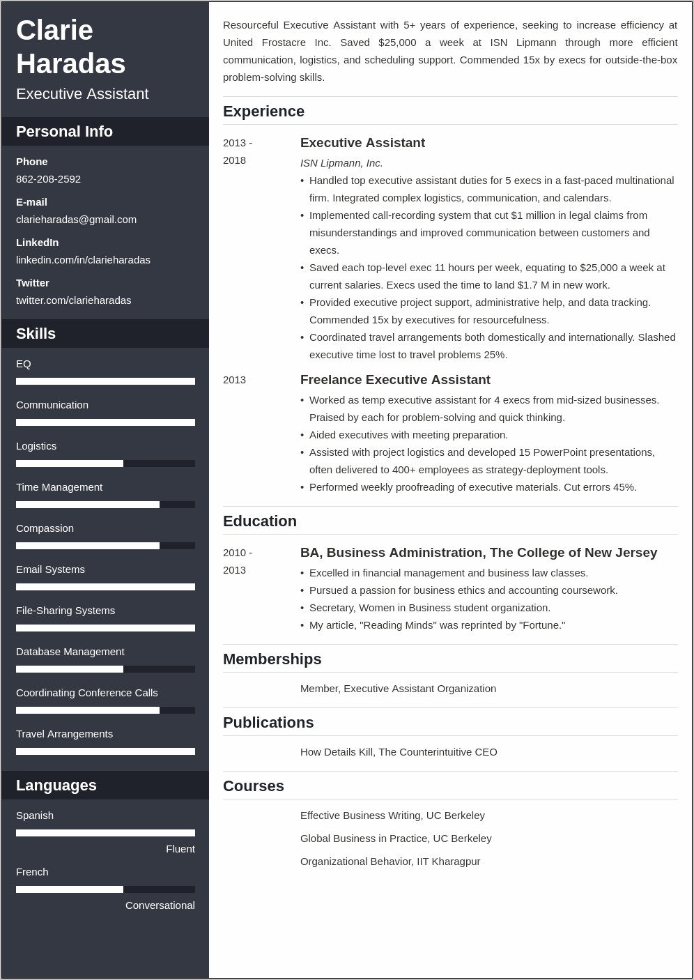 Example Of Resume For Administrative Assistant Position