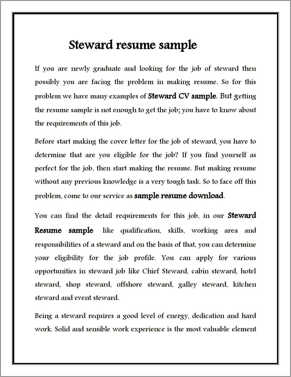Example Of Resume For Applying Job In Hotel