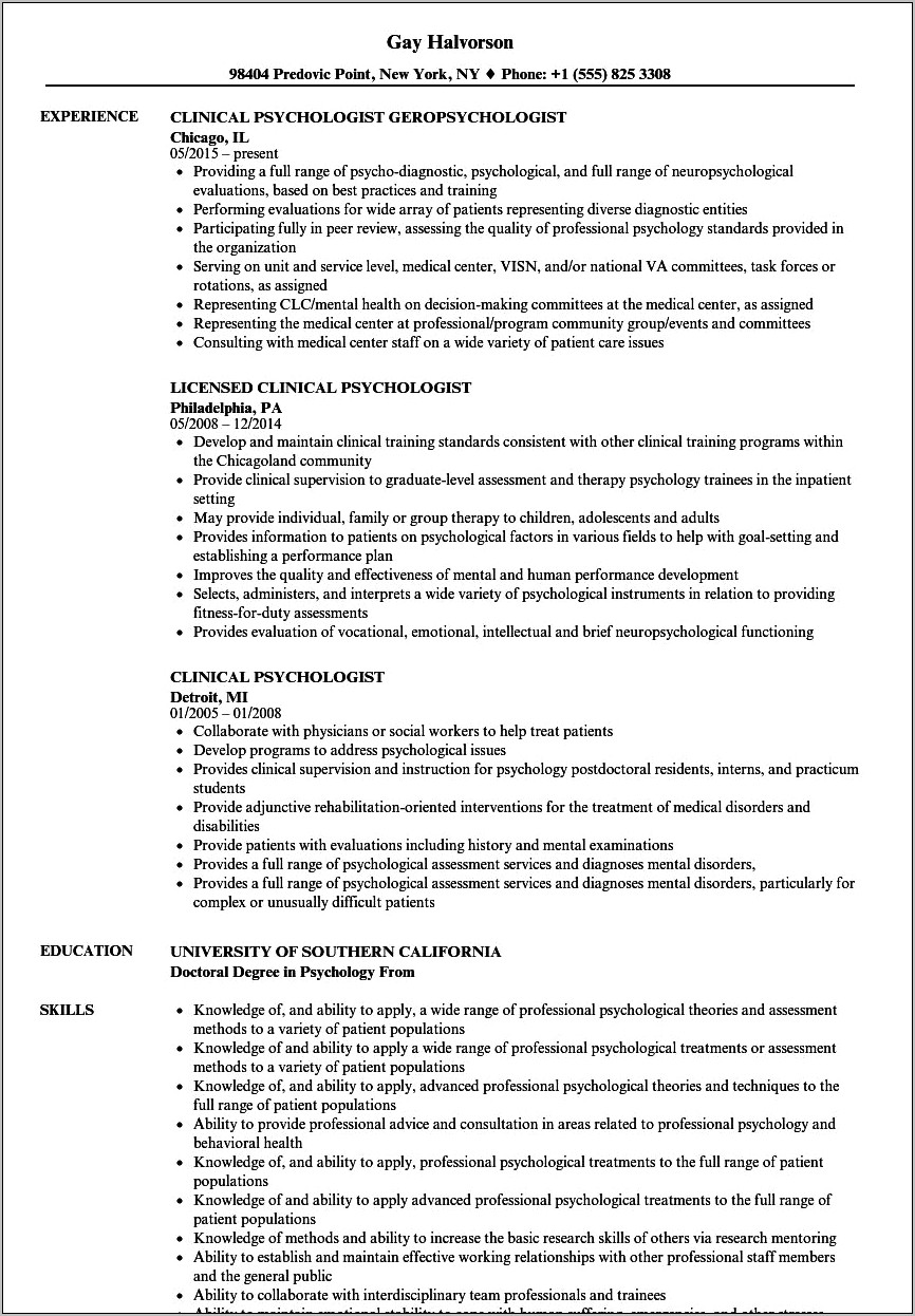 Example Of Resume For Bachelors Of Psychology Major