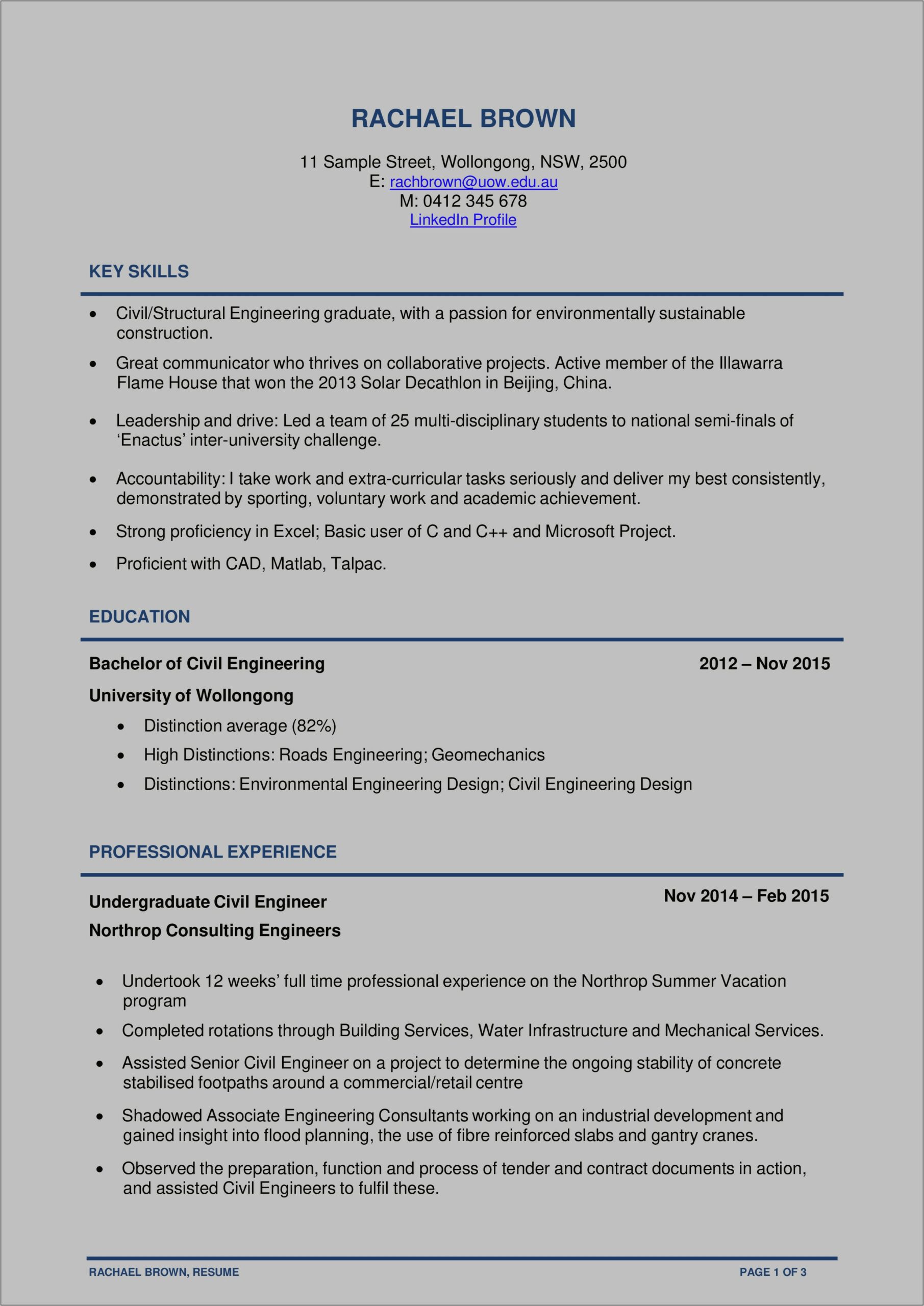Example Of Resume For Civil Engineer Masters