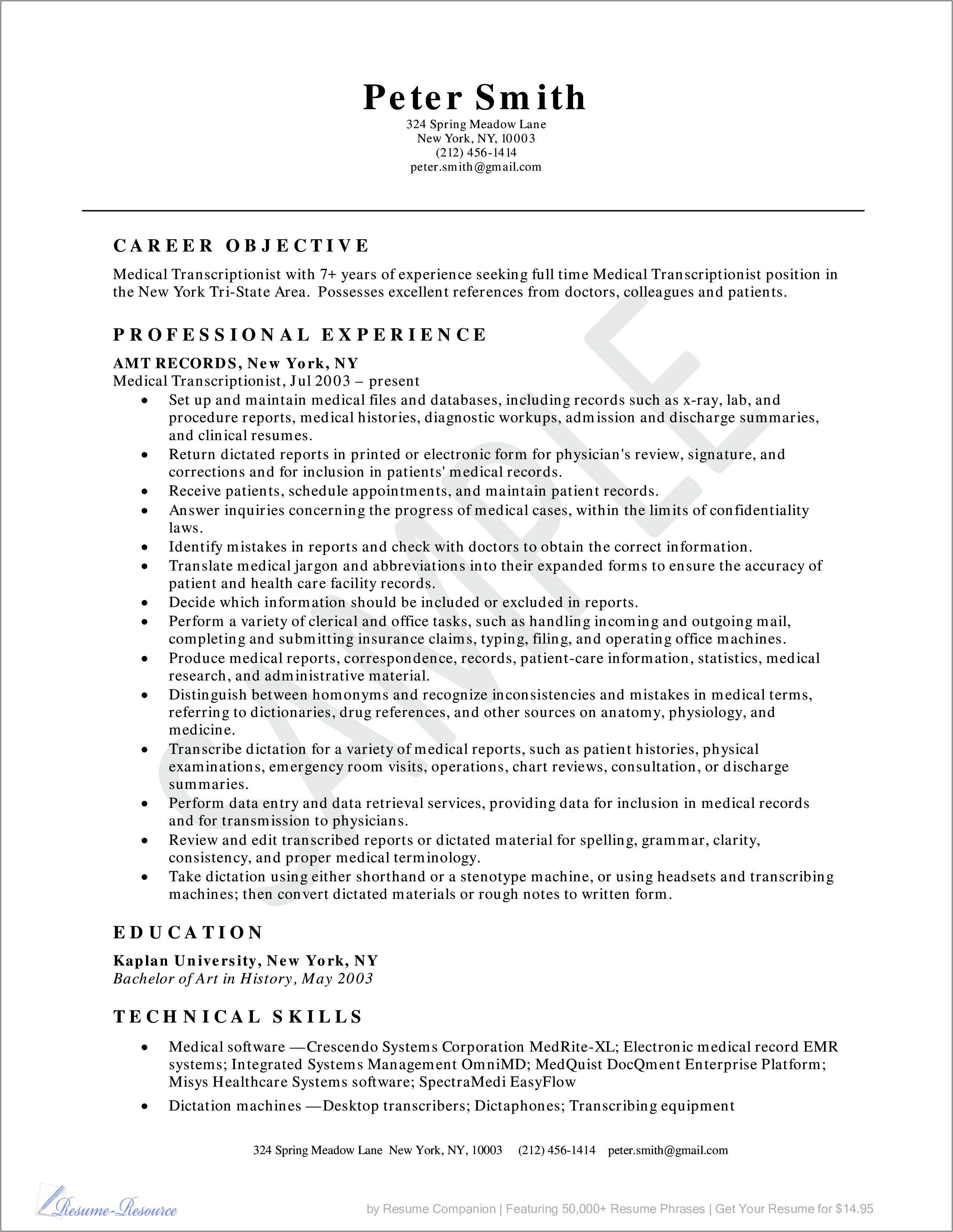 Example Of Resume For Companion Care