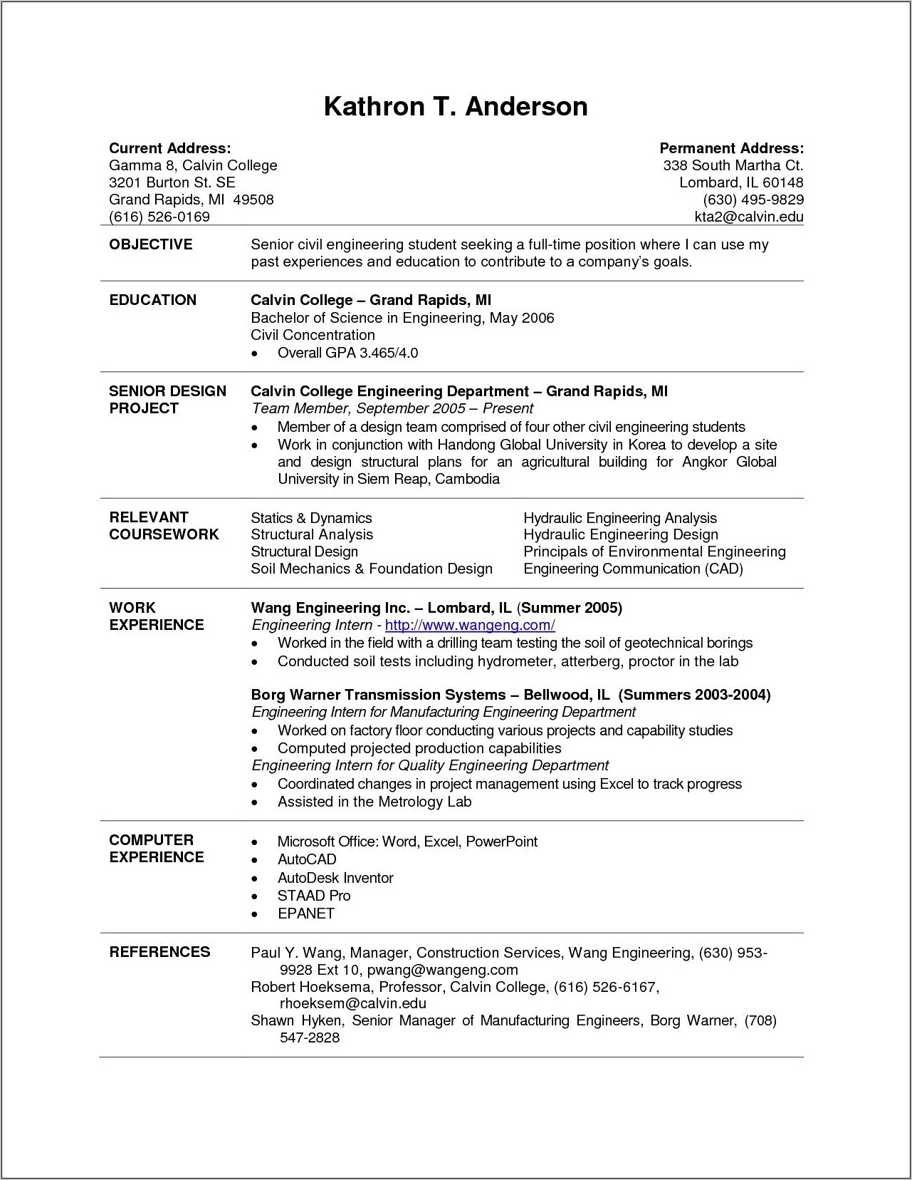 Example Of Resume For Current College Student