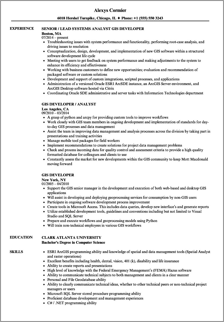 Example Of Resume For Gis Manager