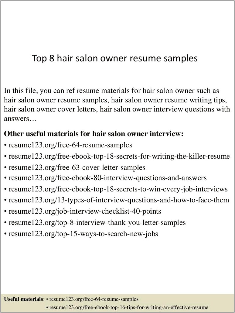 Example Of Resume For Hair Stylist