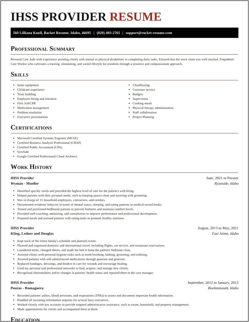 Example Of Resume For Ihss