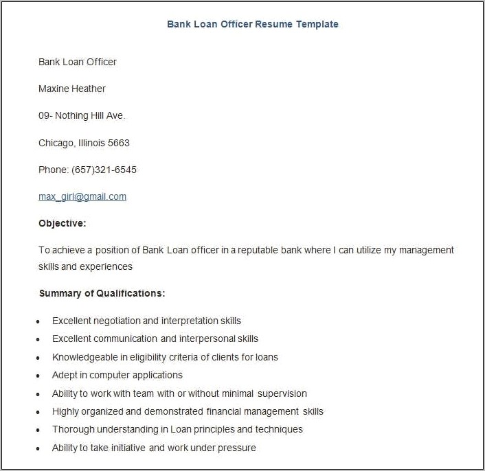 Example Of Resume For Loan Jpb