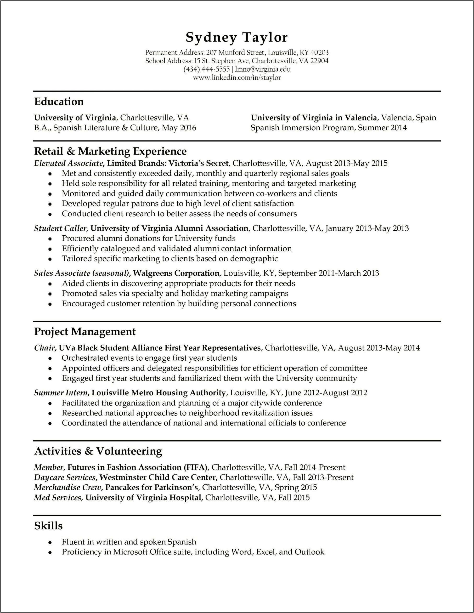 Example Of Resume For Medical School