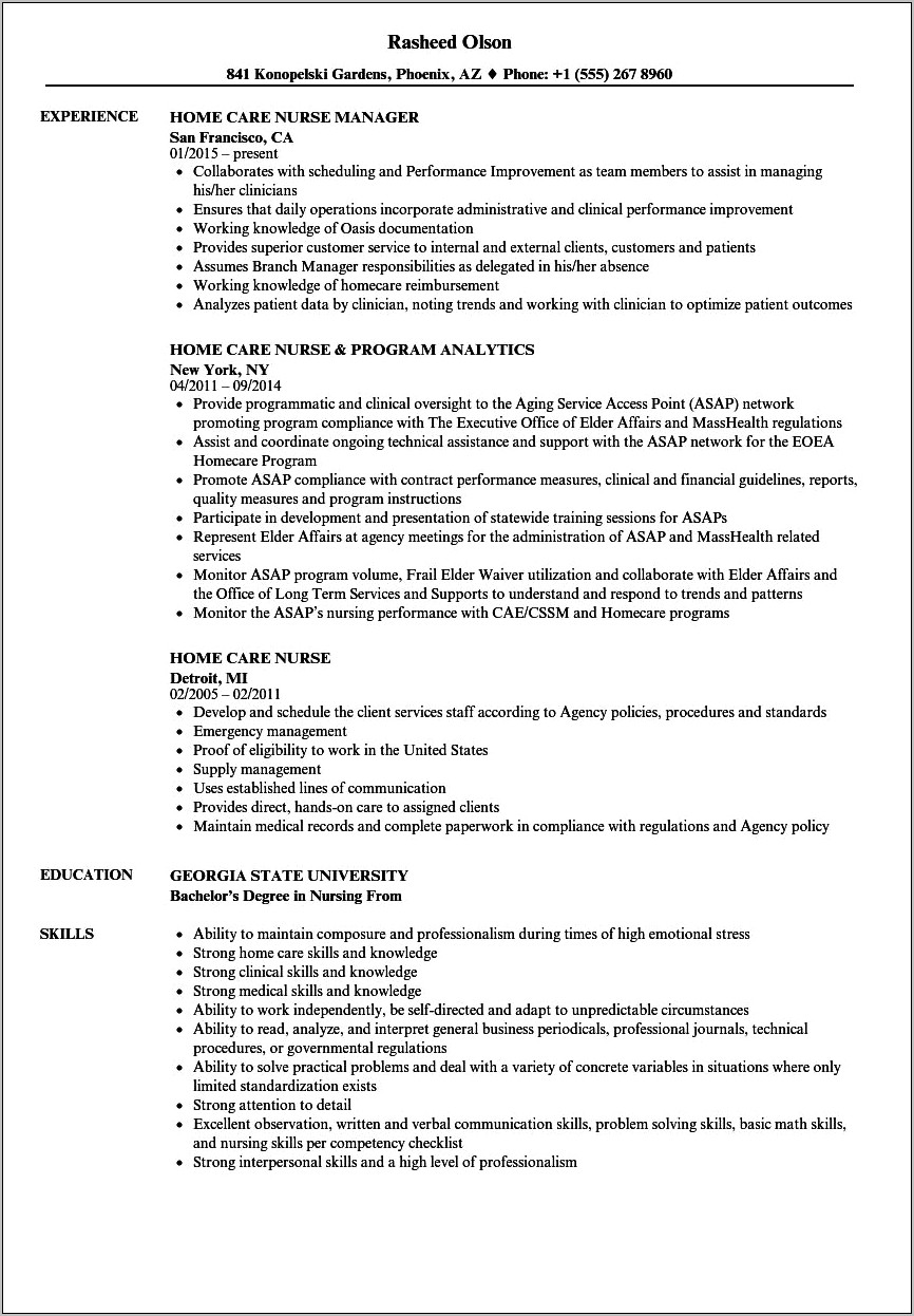 Example Of Resume For Private Duty Nurse