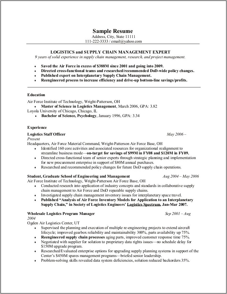 Example Of Resume For Psychology Major