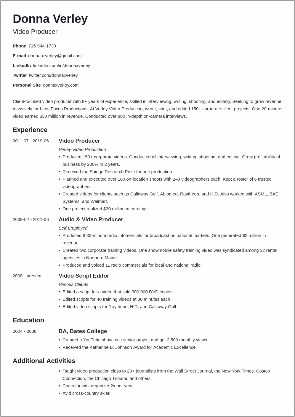 Example Of Resume For Self Employed