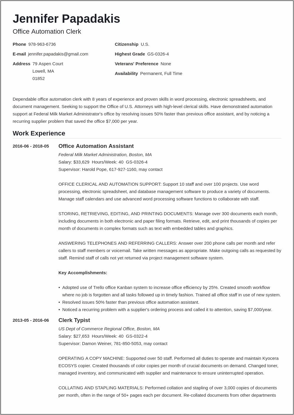 Example Of Resume For Usa Jobs