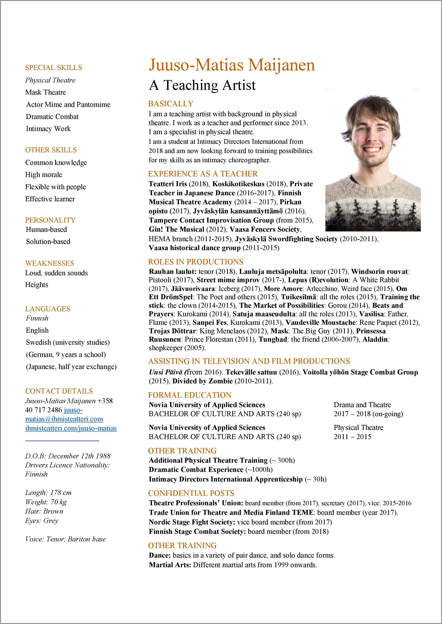 Example Of Resume In English Doc