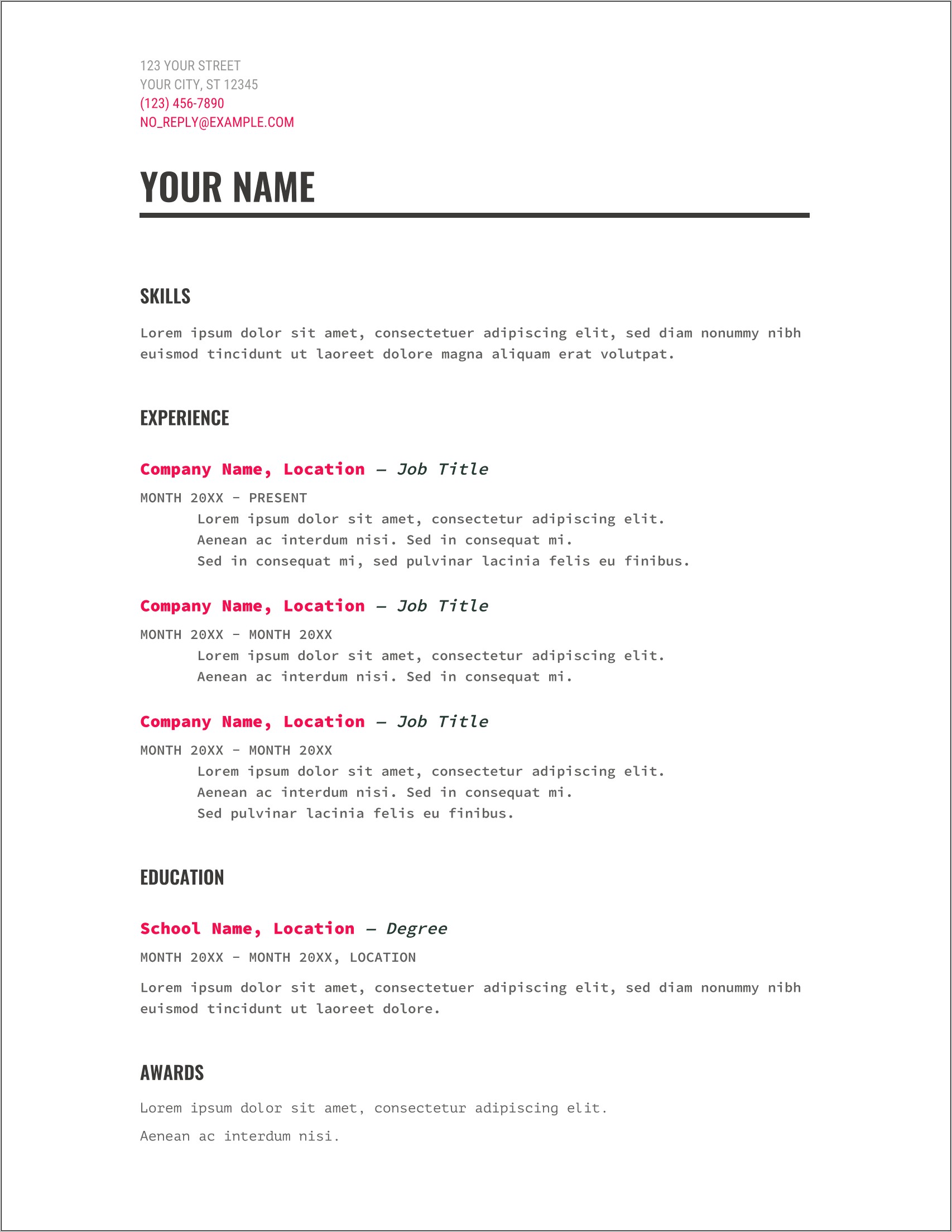 Example Of Resume In Google Doc