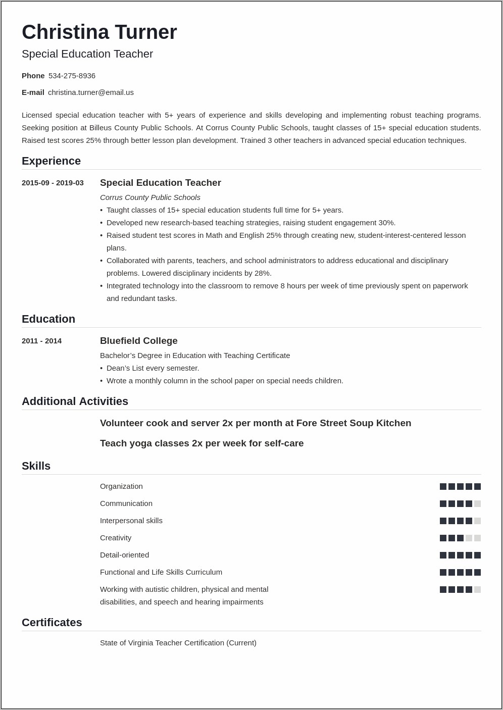 Example Of Resume In Special Education Para Educator