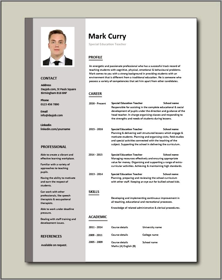 Example Of Resume In Special Education