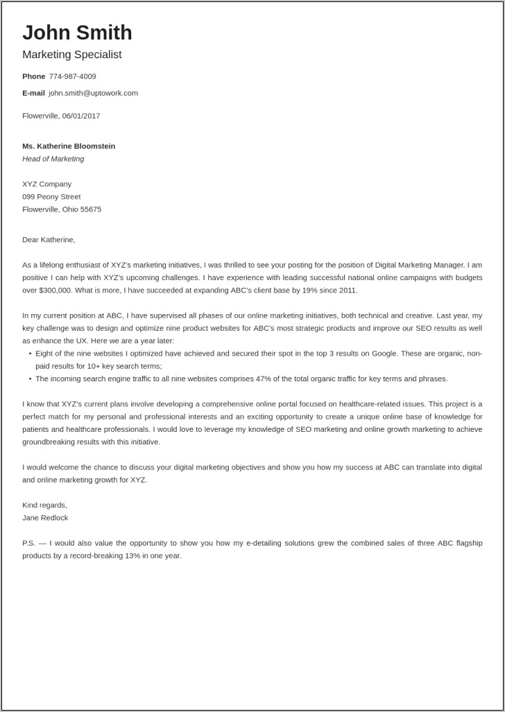 Example Of Resume Letter For Applying A Job
