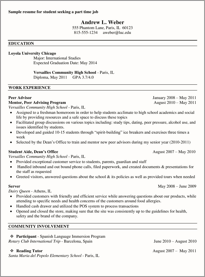 Example Of Resume Letter For Work Immersion