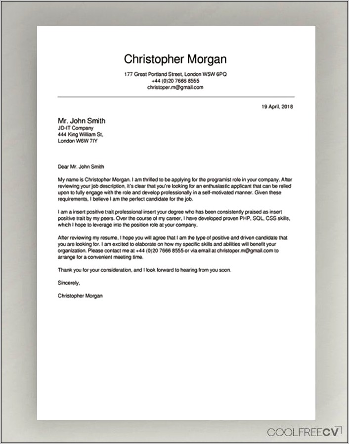 Example Of Resume Letter Pdf