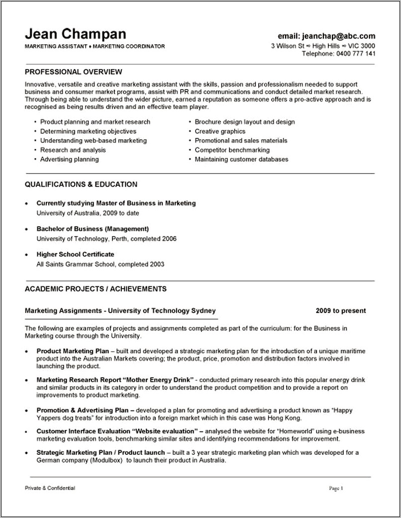 Example Of Resume Marketing Manager