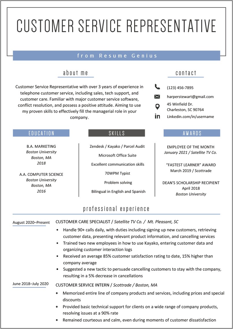 Example Of Resume Objectives For Customer Service