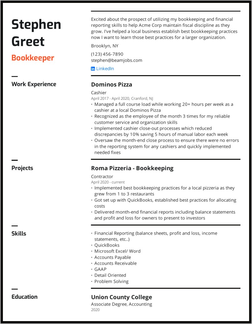 Example Of Resume Of A Accountant
