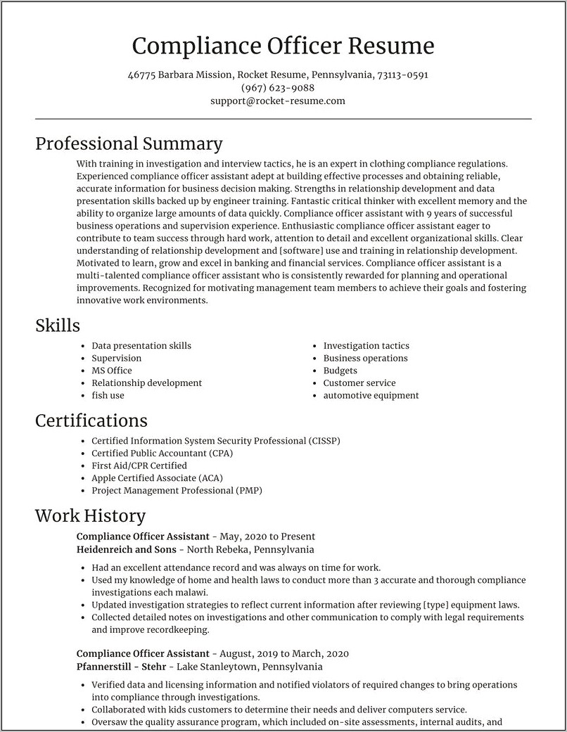Example Of Resume Of A Healthcare Compliance Officer