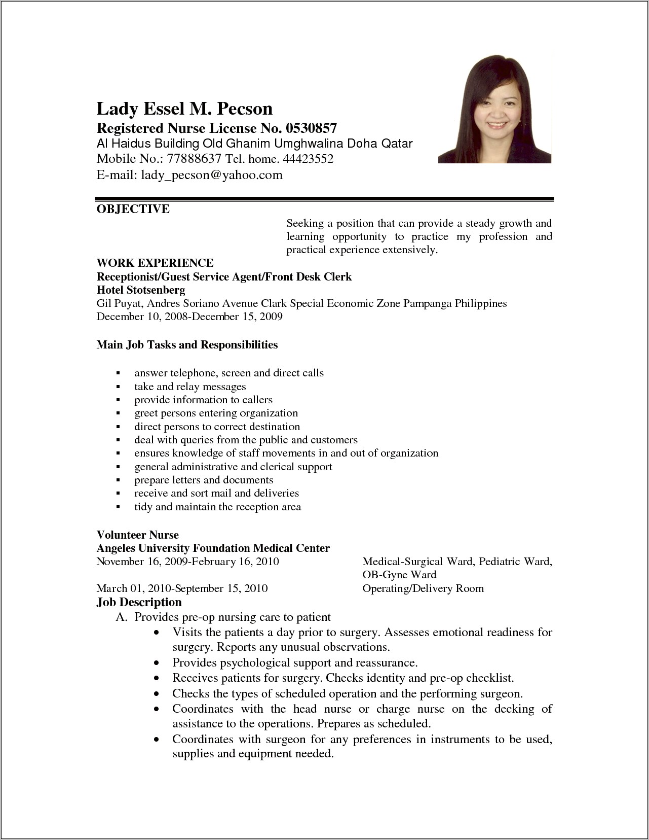 Example Of Resume Of Registered Nurse