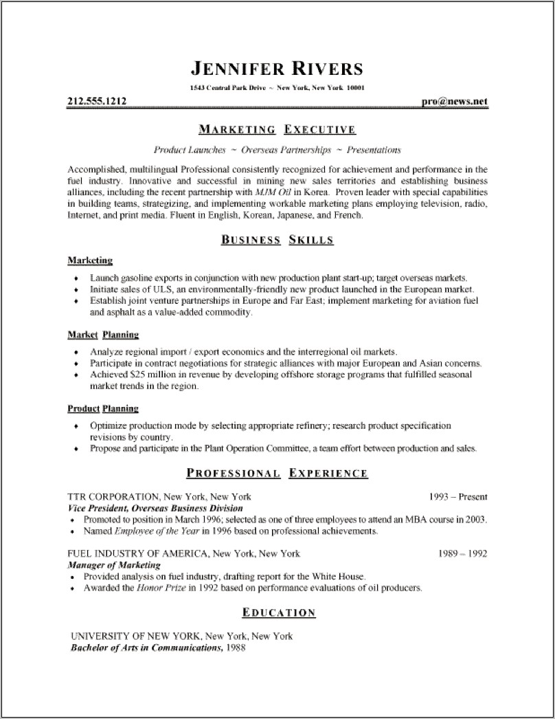 Example Of Resume To Apply Job Format