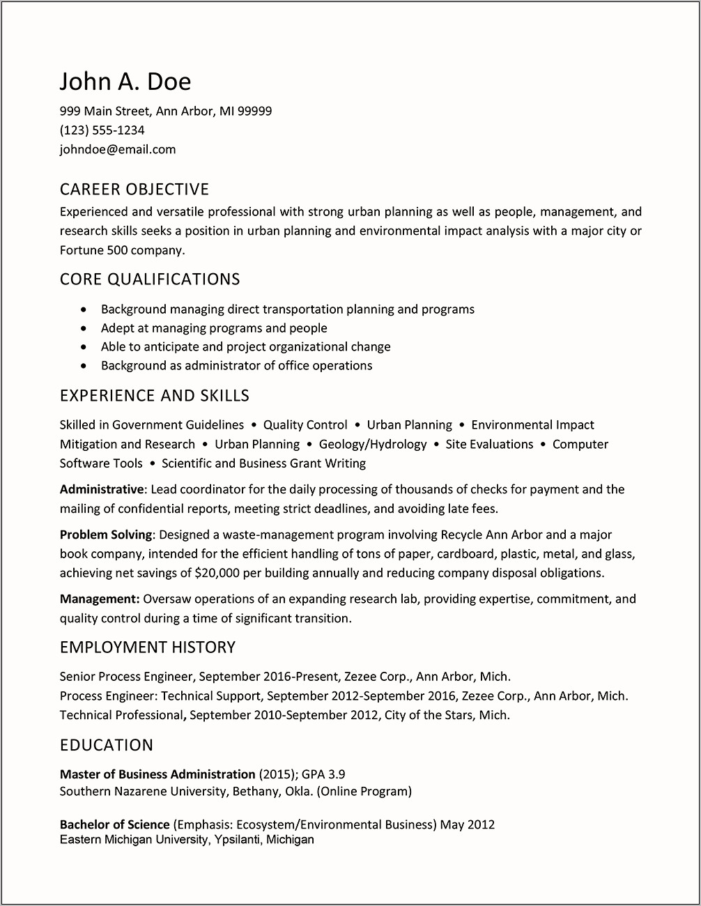 Example Of Resume To Apply Job Sample