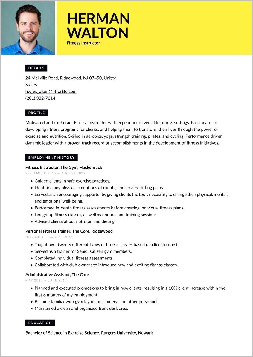 Example Of Resume To Send To An Instructor