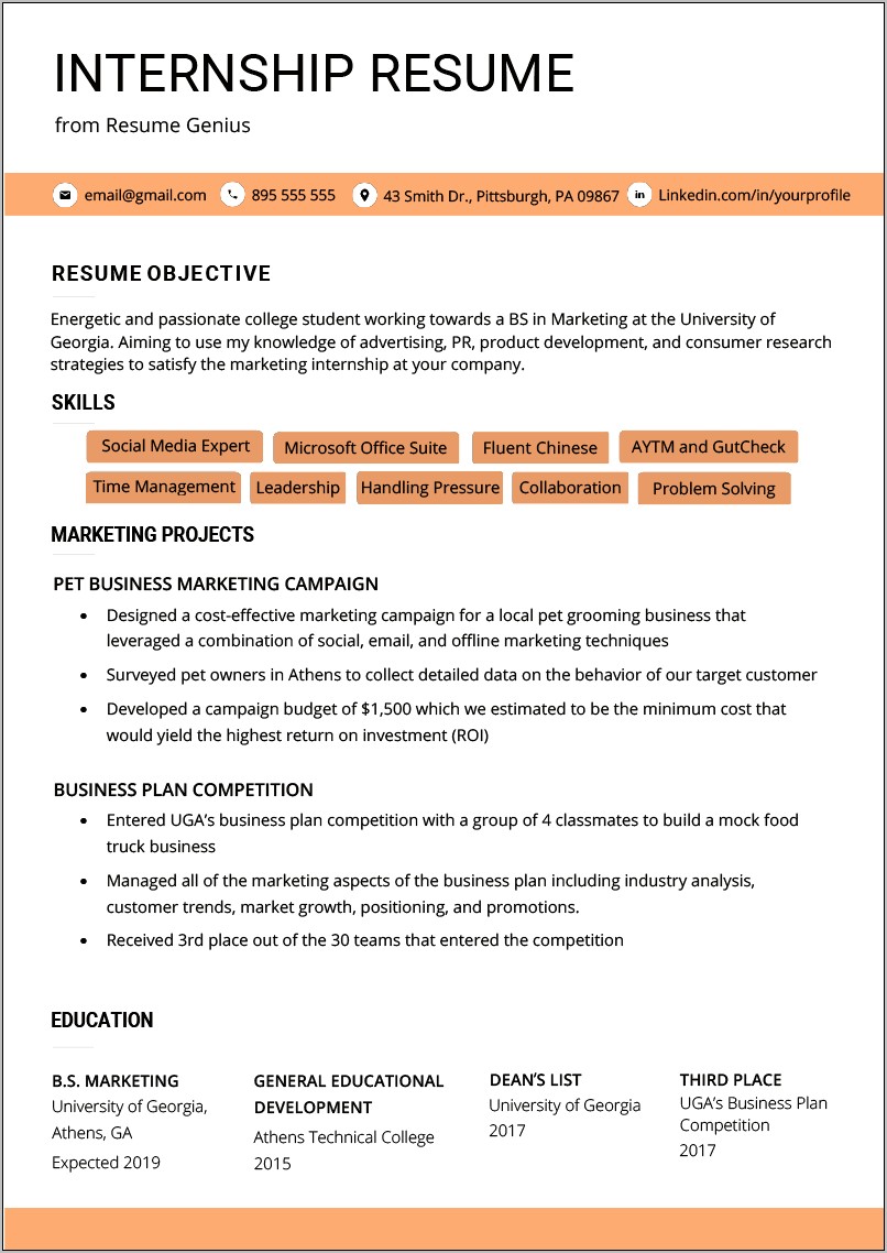Example Of Resume With Some College